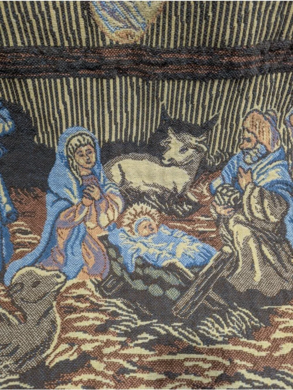 Goodwin Weavers Tapestry Throw Blanket Fringe Trim Nativity 46” X 55” Vintage